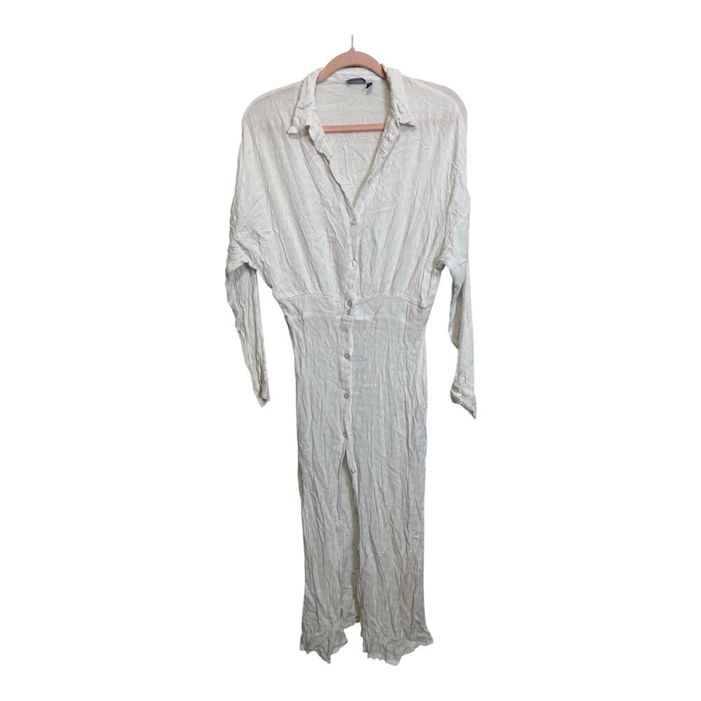 ASOS Design Textured Modal White Shirt Dress Cinch Waist Size US8